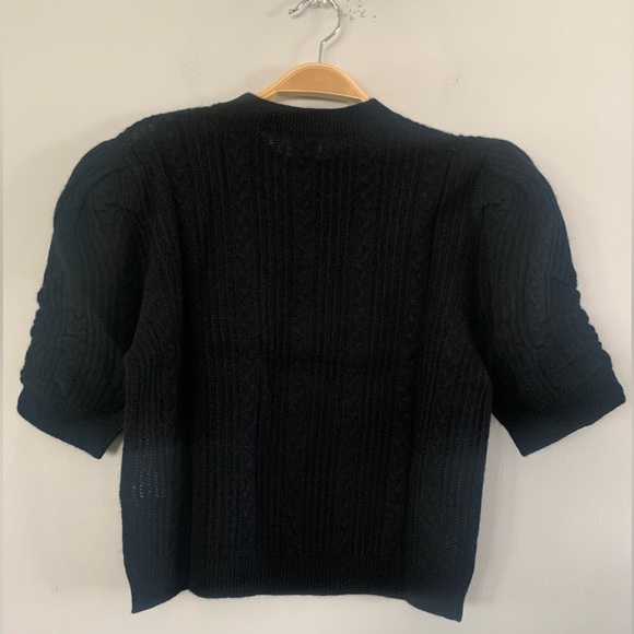 NEW FRAME Pointelle Cashmere Ruched-Sleeve Sweater Size: M - Picture 8 of 10